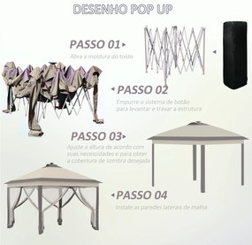 Tenda Dobrável Exterior 3,3x3,3x2,9 m com Luzes LED e Controle Remoto