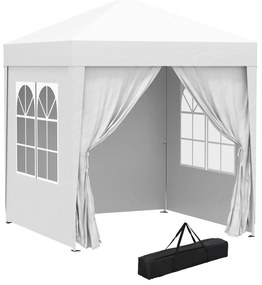 Outsunny Tenda Dobrável 2x2 Tenda de Jardim com 4 Paredes Laterais Tecido Oxford 2 Portas 2 Janelas e Bolsa de Transporte para Exterior Terraço Campismo Festas Branco