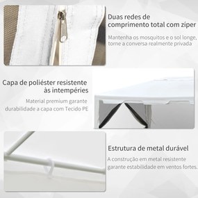 Tenda Pérgola de jardim 4x3 m com redes mosquiteiras laterais de telhado duplo e portas com fecho preto e branco