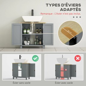 Móvel de lavatório (NÃO INCLUIDO) com 2 portas  60 x 30 x 60 cm, prateleira ajustável com 2 níveis no interior, puxadores em PU, cinzento