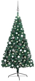 vidaXL Meia árvore Natal artificial pré-iluminada c/ bolas verde