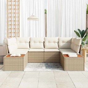 Conjunto de Sofá de Jardim em 6 Peças com Almofadas Bege Rattan Poliés