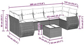 8 pcs conj. sofás jardim c/ almofadões vime PE cinzento-claro