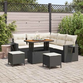 vidaXL Conjunto de Sofa de Jardim de 8 Peças com Almofadas Preto Rattan de Polietileno Acácia