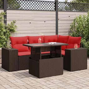 vidaXL 5 pcs conj. sofás jardim c/ almofadões vime PE/acácia castanho