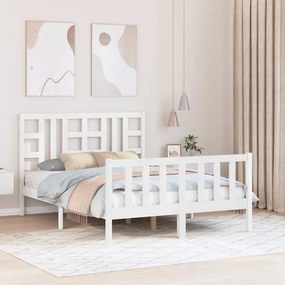 Estrutura de cama de casal com cabeceira madeira maciça branco