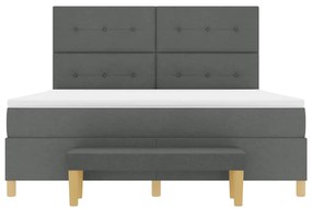 Cama Box Spring com Colchão e Banco Cinza Escuro 180x200 cm Tecido
