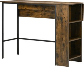 Mesa de bar com ilha central (BANCOS NÃO INCLUIDOS), tampo lateral rebatível e 3 prateleiras, 120 x 76 x 91,4 cm, castanho rústico