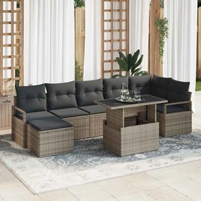 vidaXL Sofá de Jardim Modular de 8 Peças com Almofadas Cinzas em Rattan Sintético