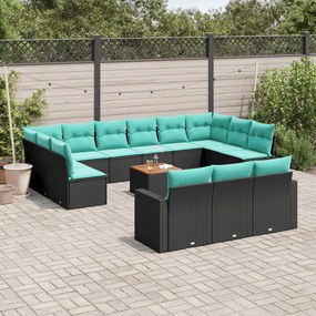vidaXL 14 pcs conjunto de sofás p/ jardim c/ almofadões vime PE preto