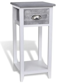 Mesa de cabeceira com 1 gaveta, cinzento e branco