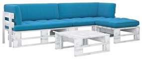 4 pcs conj. lounge paletes + almofadões pinho impregnado branco