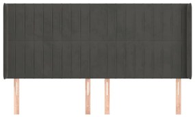 Cabeceira cama c/ abas veludo 203x16x118/128 cm cinzento-escuro