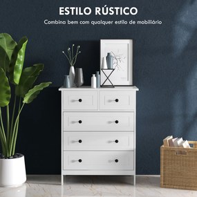 Cómoda de Dormitório com 5 Gavetas e Puxadores Cómoda Alta para Sala de Estar Estúdio Estilo Moderno 74x40x91 cm Branco