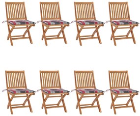 Cadeiras de jardim dobráveis c/ almofadões 8 pcs teca maciça