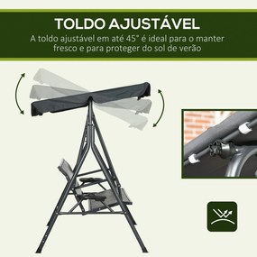 Baloiço de Jardim de 3 Lugares Baloiço para Exterior com Toldo Ajustável Assento de Vime 2 Suporte para Capos 2 Bandejas e Estrutura de Aço para Varan