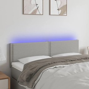 Cabeceira de cama c/ luzes LED tecido 144x5x78/88cm cinza-claro