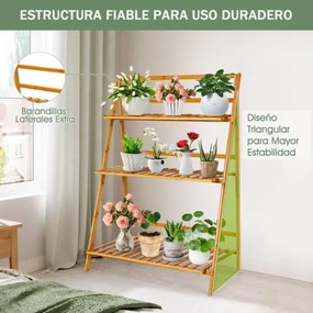 Estante para plantas com 3 níveis para vasos de flores em bambu para pátio e jardim 70 x 38 x 95,5cm Natural