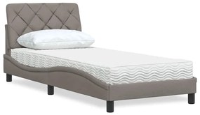 Cama com colchão 90x190 cm tecido castanho-acinzentado