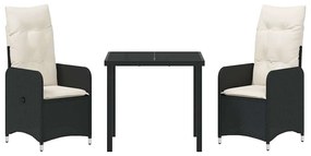 Conjunto de Jantar para Jardim 3 Peças com Almofadas em Rattan Sintéti