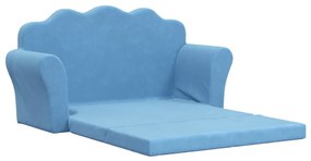 Sofá-cama infantil de 2 lugares pelúcia macia azul