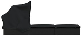 Espreguiçadeira c/ teto dobrável 213x63x97 cm vime PE preto