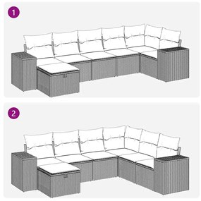 7 pcs conjunto de sofás jardim c/ almofadões vime PE castanho