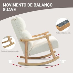 Poltrona Baloiço Moderna em Borrego com Apoio para os Braços de Madeira de Faia Poltrona de Amamentação 65x90x98 cm Creme