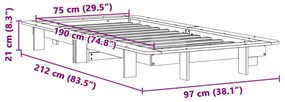 Cama sem colchão 75x190 cm madeira de pinho maciça castanho-mel