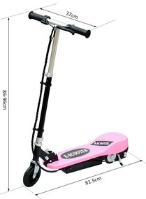 ® Trotinete Eléctrico Tipo Scooter com Guiador Ajustável – Cor Rosa - 81.5x37x96cm