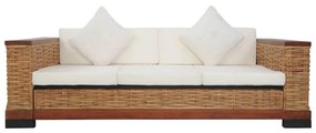 2 pcs conjunto de sofás com almofadões vime natural castanho