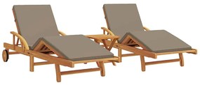 Conjuntos de Espreguiçadeiras 2 pcs com Almofadas e Mesa Taupe Madeira