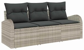 Conjunto de Sofá de Jardim 3 Peças com Almofadas Cinza Claro em Rattan