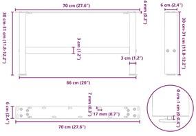 Pés para mesa de centro antracite 2 peças 70x(30-31) cm aço