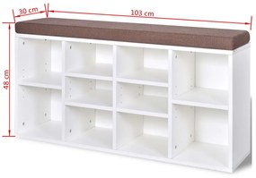 Banco com armazenamento para sapatos, 10 compartimentos, branco