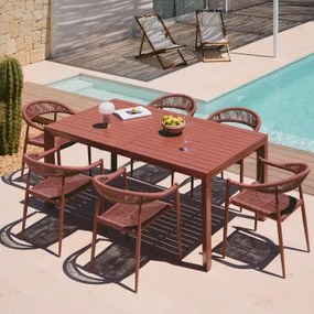 Conjunto De Mesa Extensível Retangular De 180-240x100 Cm Em Alumínio Starmi E 6 Cadeiras De Jardim Amatria Em Alumínio E Rattan Telha Vermelha - Sklum