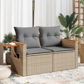 vidaXL Sofá de jardim de 2 lugares com almofadões vime PE bege