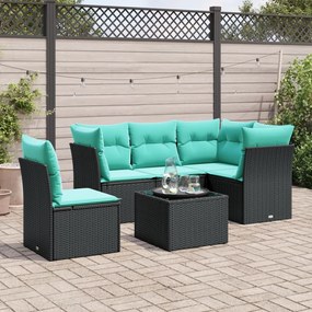 vidaXL 6 pcs conjunto de sofás p/ jardim c/ almofadões vime PE preto