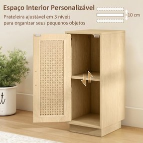 Conjunto de 2 Mesas de Cabeceira com Porta de Vime Mesas de Cabeceira Estilo Boho Prateleira Ajustável Madeira