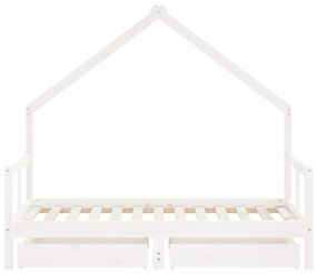 Estrutura cama infantil c/ gavetas 80x160cm pinho maciço branco