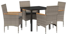 Mesa de Jantar de Jardim com 5 Peças e Almofadas Cinza Rattan Poliéste