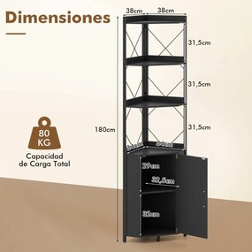 Estante de canto com 38 x 38 x 180 cm com grades de proteção Preta