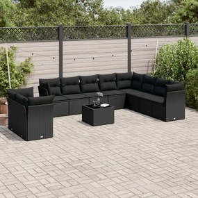 11 pcs conjunto sofás de jardim c/ almofadões vime PE preto