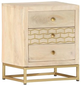 Mesa de cabeceira 40x30x50 cm madeira mangueira maciça dourado