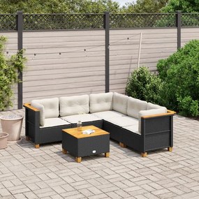 vidaXL 6 pcs conjunto sofás de jardim c/ almofadões vime PE preto