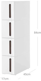 Estante estreita casa de banho ou cozinha com 4 gavetas 45 x 17 x 84 cm branca