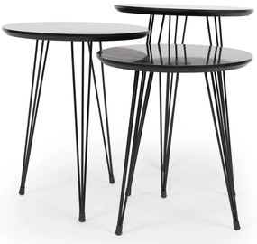 Conjunto de Mesas de Apoio Siyah Mermer – Cinza e Preto – 38x38x45/50/