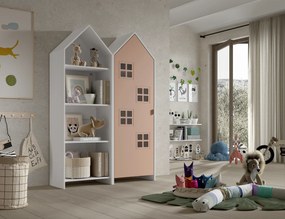 Conjunto 1 armario Guarda Roupa infantil + estante infantil coleção CASAMI Branco e Rosa