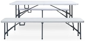 Mesa de jardim dobrável com 2 bancos 180 cm aço e PEAD branco