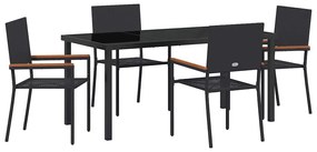 Conjunto de Jantar de Jardim 5 Peças Preto em Rattan Sintético
